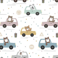 COLORFUL CARS / traffic lights (CITY BEARS) - Cotton muslin