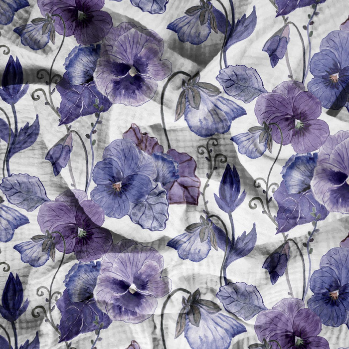 PANSIES (BLOOMING MEADOW) (Very Peri) - Cotton muslin