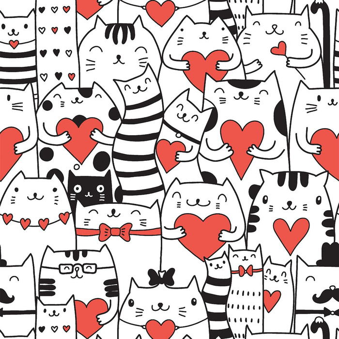 CATS IN LOVE / white - Waterproof woven fabric