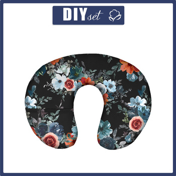 NECK PILLOW - WATER-COLOR FLOWERS pat. 2 / black - sewing set