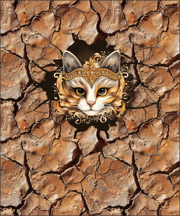 ANIMALS CRACKED wz.4 (cat) - panel (60cm x 50cm) Potahový velur