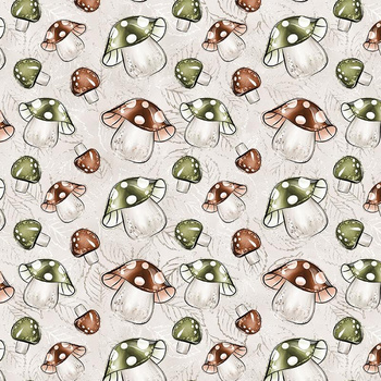 FOREST MUSHROOMS pat. 1 / beige - Waterproof woven fabric