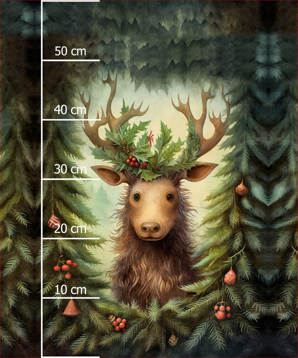 VINTAGE CHRISTMAS REINDEER M. 2 - Paneel (60cm x 50cm)  Baumwoll Webware