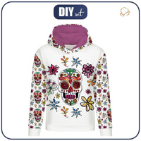 CLASSIC WOMEN’S HOODIE (POLA) - SKULLS pat. 2 / white (DIA DE LOS MUERTOS) - looped knit fabric - XXL