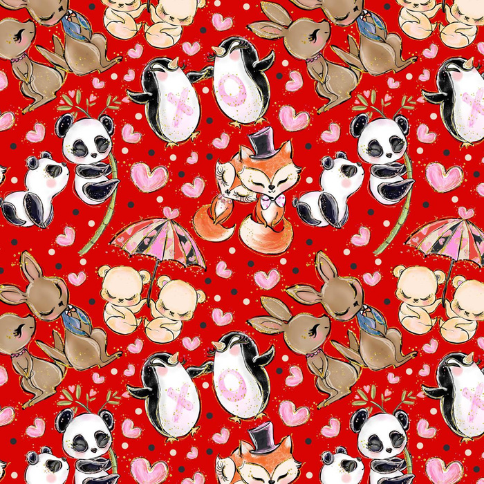 LITTLE ANIMALS IN LOVE pat. 2 - Cotton woven fabric
