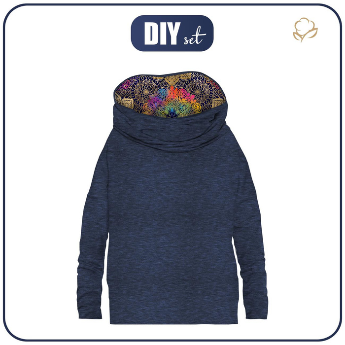 BLUZA DAMSKA (FURIA) NIETOPERZ Z KOMINEM - MELANŻ NAVY / MANDALA wz. 2 - zestaw do uszycia XXL