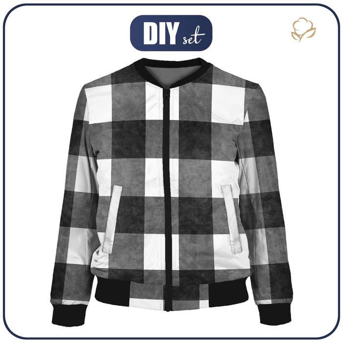 WOMEN’S BOMBER JACKET (KAMA) - BIG CHECK / black-white - sewing set L