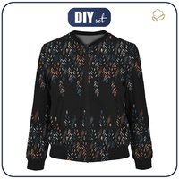 WOMEN’S BOMBER JACKET (KAMA) - LEAVES PAT. 3 / BLACK - sewing set XL