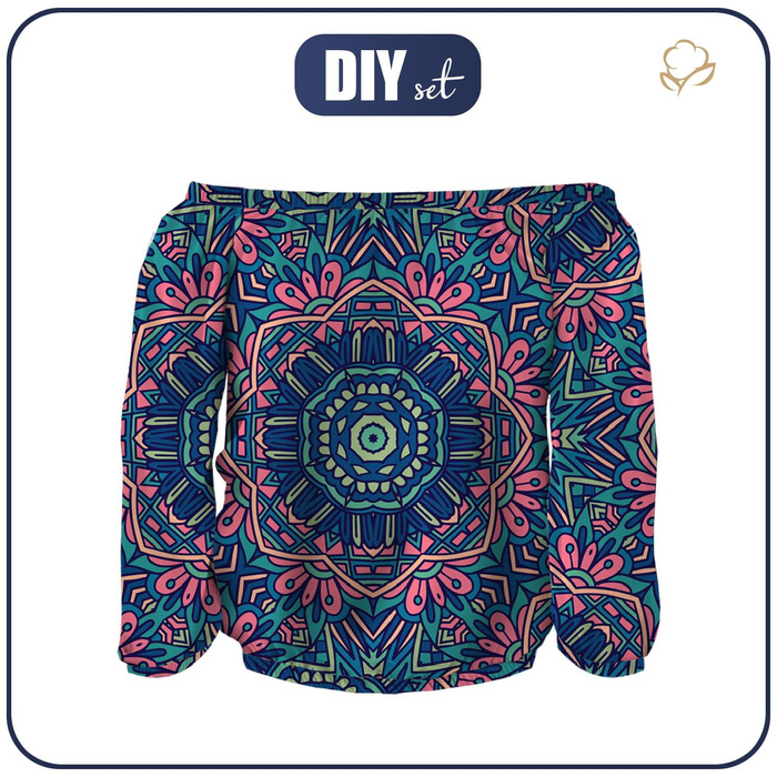 Carmenausschnitt Bluse SOFIA - BUNTE MANDALA m. 4 - Nähset XL