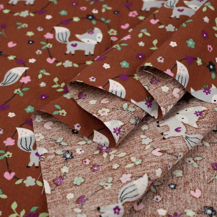 FOXES (wreaths) / brick - POPLIN 100% cotton 