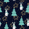HARES WITH CHRISTMAS TREES - looped knit fabric with elastane ITY