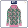 BLUZA DAMSKA (MEGI) - DŁUGA Z KAPTUREM - MONSTERA wz. 5 / różowy - dzianina pętelkowa XL