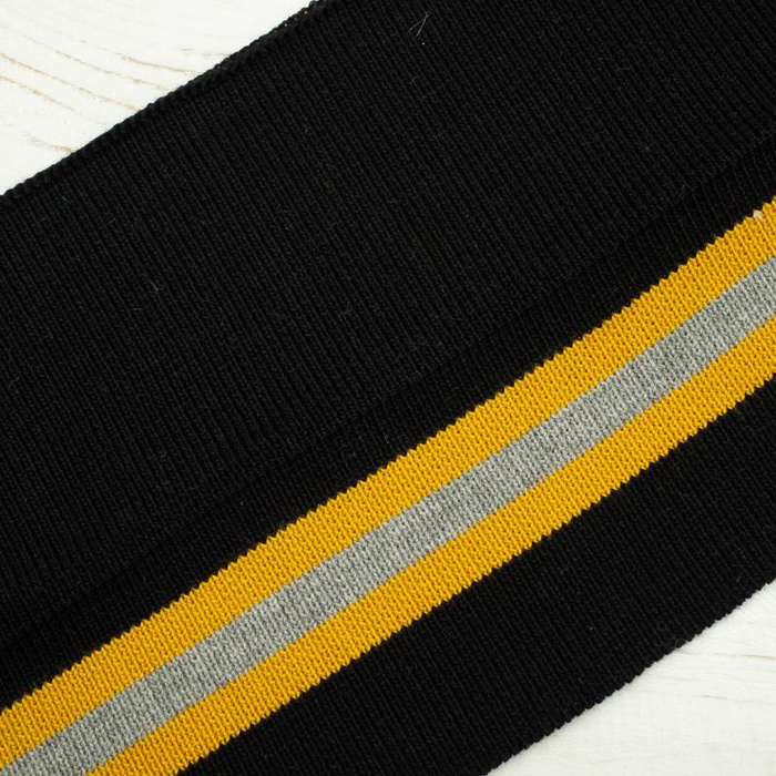 Faltbündchen SCHWARZ / senf-grau 140cm