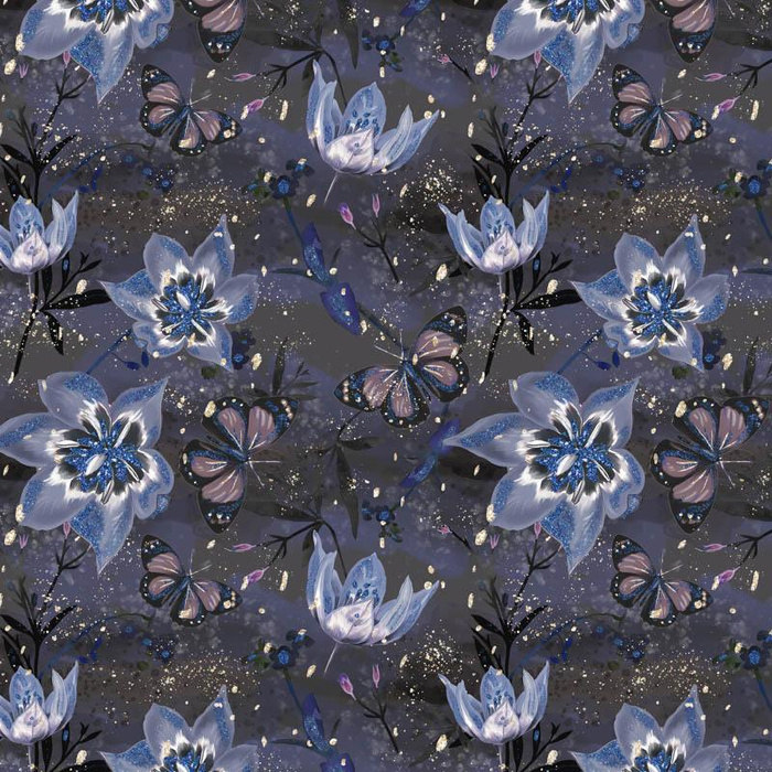 MOON LILIES (ENCHANTED NIGHT) - looped knit fabric with elastane
