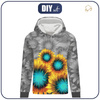 CLASSIC WOMEN’S HOODIE (POLA) - SUNFLOWERS pat. 2 - looped knit fabric - XXXL