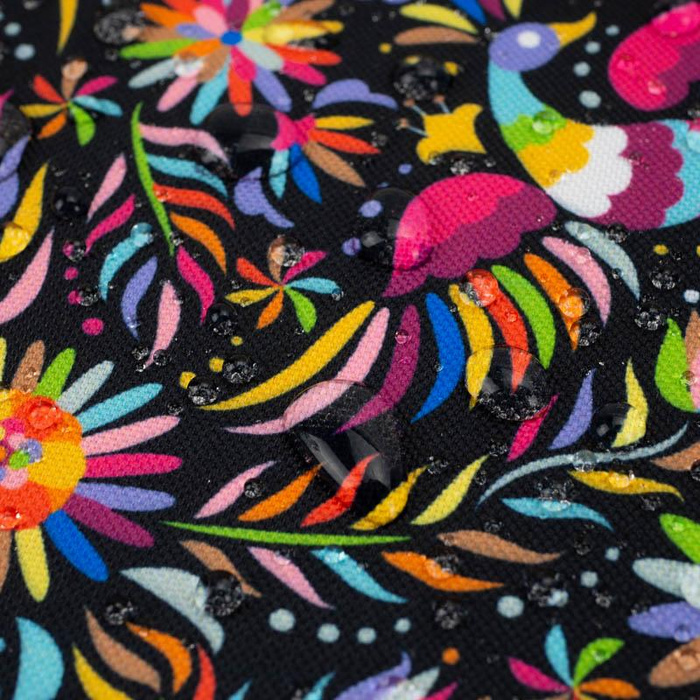 FOLKLORE HÄHNE / schwarz - Wasserabweisende Webware