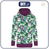 BLUZA DAMSKA (MEGI) - DŁUGA Z KAPTUREM - MINI LIŚCIE I OWADY WZ. 1 (TROPIKALNA NATURA) / biały - dzianina pętelkowa L