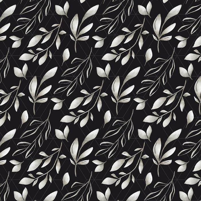 LEAVES pat. 13 / black - Cotton woven fabric