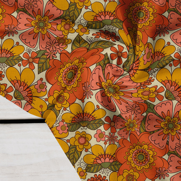 FLOWERS PAPAYA ORANGE WZ. 7 - Krepp