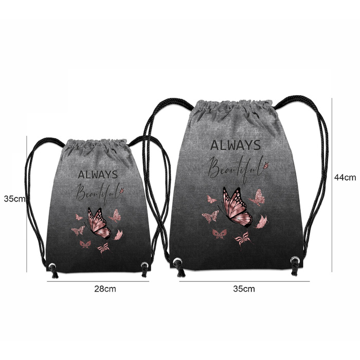 GYM BAG - ALWAYS BEAUTIFUL (GLITTER BUTTERFLIES) / ACID WASH GREY - small