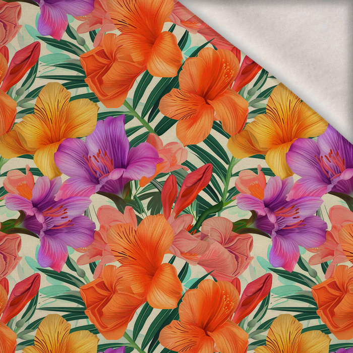 FLOWERS PAPAYA ORANGE WZ. 11 - dzianina drapana z elastanem ITY