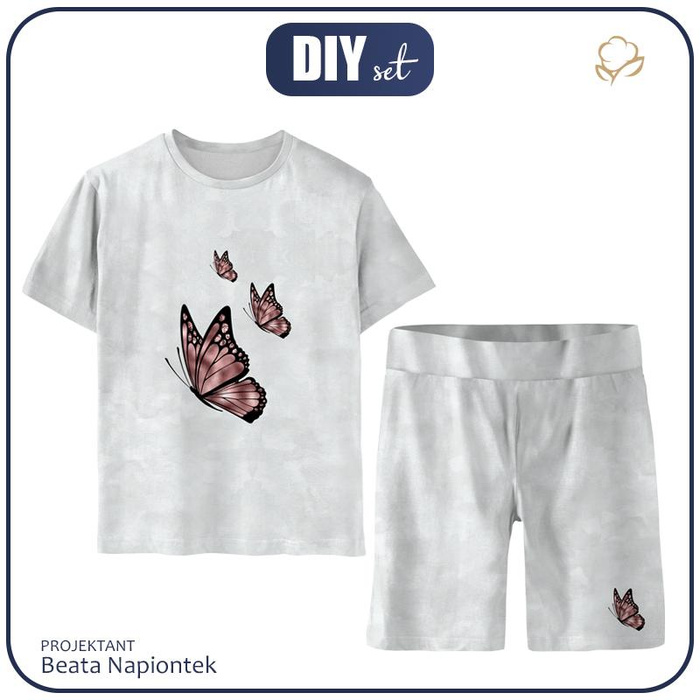 CHILDREN'S PAJAMAS "ADA" - BUTTERFLY pat. 3 (GLITTER BUTTERFLIES) - Bamboo Single Jersey with elastan (134/140)