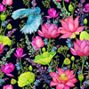 KINGFISHERS AND POPPIES (KINGFISHERS IN THE MEADOW) / black - Nylon fabric PUMI