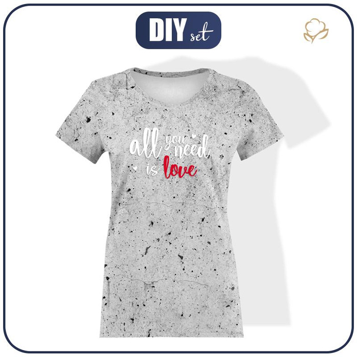 T-SHIRT DAMSKI - ALL YOU NEED IS LOVE / beton - single jersey S