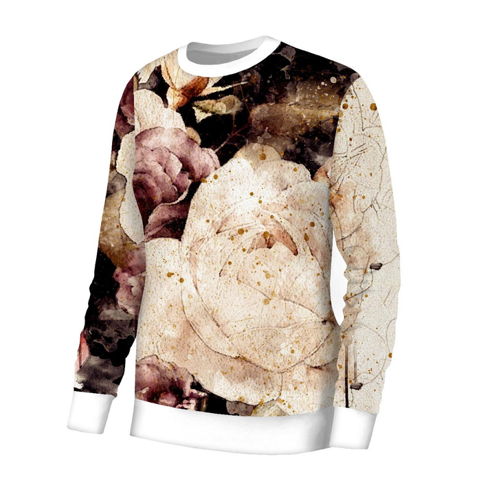 WOMEN'S SWEATSHIRT (HANA) BASIC - WATERCOLORS FLOWERS Pat. 4 - looped knit fabric - L