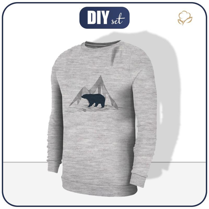 MEN’S SWEATSHIRT - BEAR (ADVENTURE) / melange light  grey - Elastic brushed knit fabric XXL