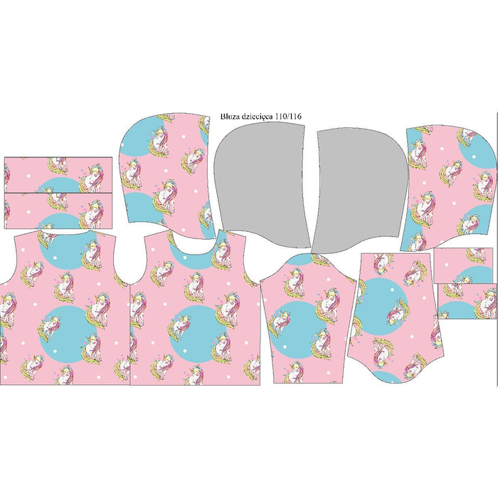 KID'S HOODIE - UNICORNS pat.2 - looped knit fabric (86/92)
