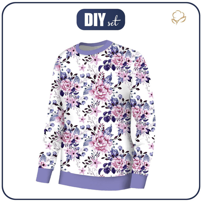 BLUZA DAMSKA (HANA) BASIC - KWIATY DZIKIEJ RÓŻY wz. 1 (KWITNĄCA ŁĄKA) - dzianina pętelkowa - XXL