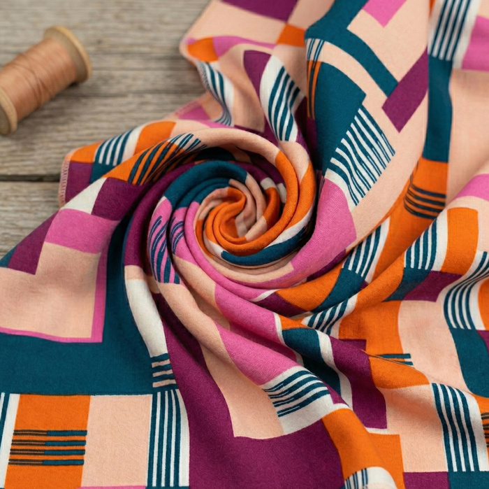 Jersey wiskozowy - Retro Papaya orange & Pink wz.2