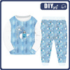 CHILDREN'S PAJAMAS " MIKI" - PENGUIN ON  BEAR / winter sky (ENCHANTED WINTER) - Elastic cotton knit fabric (110/116)