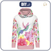 BLUZA DAMSKA (MEGI) - DŁUGA Z KAPTUREM - KOLIBRY I KWIATY Wz. 2 -  dzianina pętelkowa - S