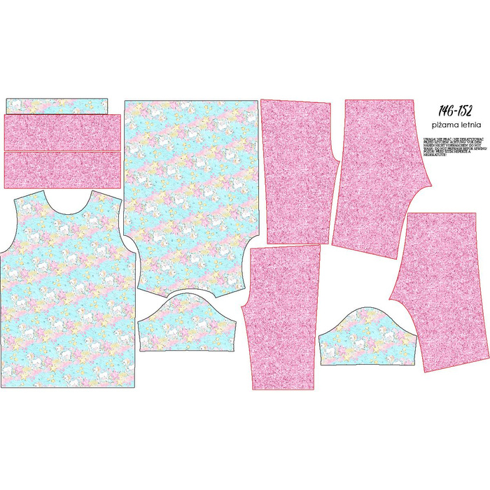 CHILDREN'S PAJAMAS "ADA" - UNICORNS AND STARS pat. 2 (WONDERLAND) - Bamboo Single Jersey with elastan (122/128)