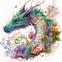 WATERCOLOR DRAGON - PANEL (60cm x 50cm) - Thermo lycra