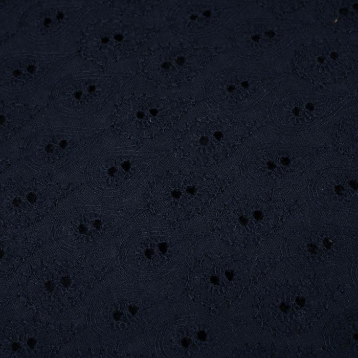KAPKY / navy - Vyšívaná bavlněná tkanina