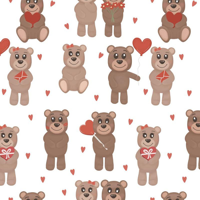 BEARS IN LOVE / white (BEARS IN LOVE) - Cotton woven fabric