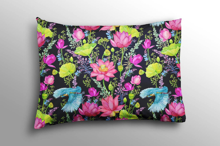 KINGFISHERS AND POPPIES (KINGFISHERS IN THE MEADOW) / black - looped knit fabric with elastane ITY