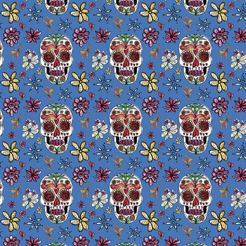 SKULLS pat. 2 / blue (DIA DE LOS MUERTOS) - Waterproof woven fabric