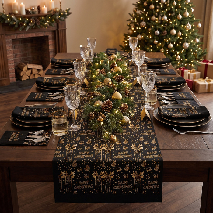 NAPKINS AND RUNNER - GOLD CHRISTMAS PAT. 3 - sewing set