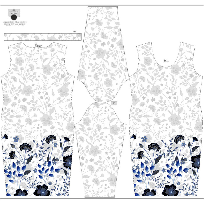 BLEISTIFTKLEID (ALISA) - BLUMEN (Motiv 5 navy) / weiß - Nähset S