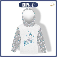 DĚTSKÁ MIKINA S KAPUCÍ  (ALEX) - SOVA S ČEPICÍ (OČAROVANÁ ZIMA) - teplákovina 122