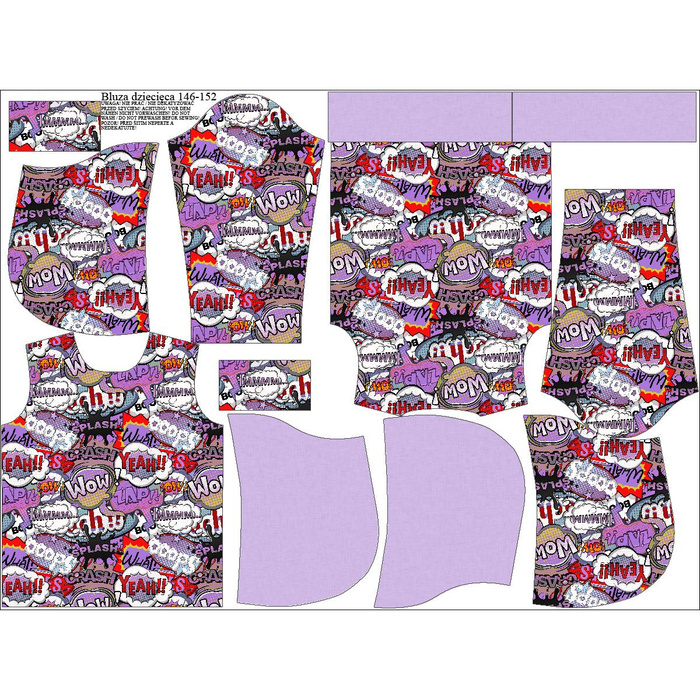 KID'S HOODIE (ALEX) - COMIC BOOK (purple - red) - looped knit fabric (110/116)