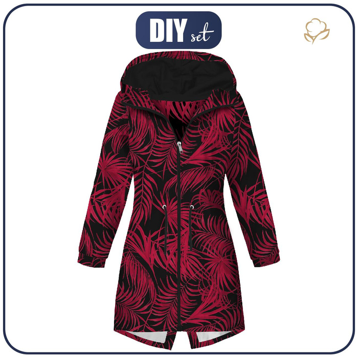 PARKA DAMSKA (ANNA) - LIŚCIE PALMY wz. 5 / viva magenta - zestaw do uszycia XXL
