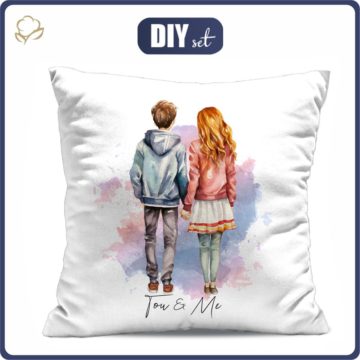 POLŠTÁŘ 45x45 -YOU & ME - Potahový velur - Sada šití