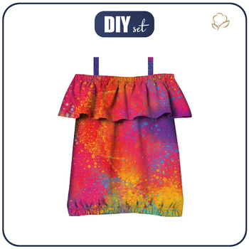 Carmenausschnitt Bluse (SARA) - BUNT KLECKSE - Nähset -134-140