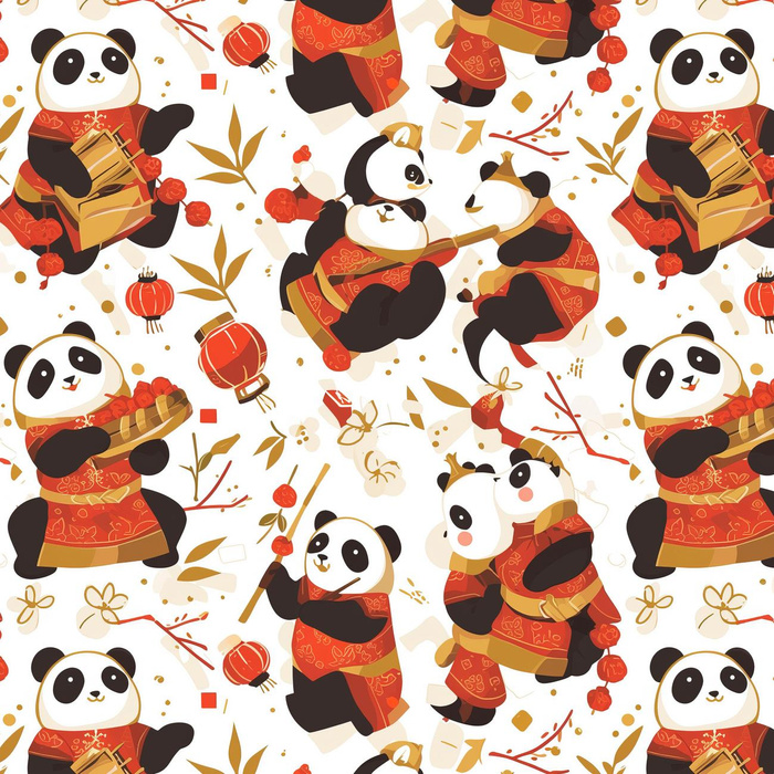 CHINESE PANDAS - tkanina wodoodporna