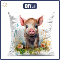 PILLOW 45X45 - WATERCOLOR PIGGY - Cotton woven fabric - sewing set